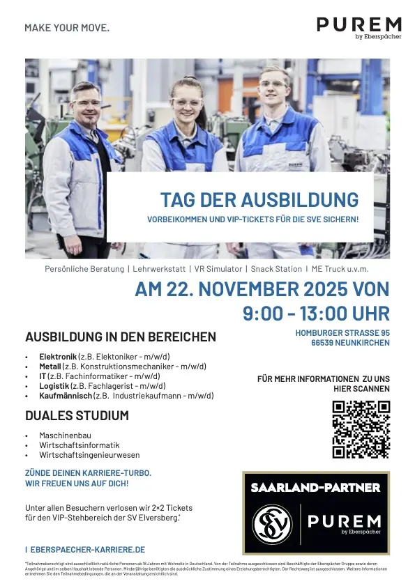 Plakat von Purem: Tag der Ausbildung am 22. November 2025, 9–13 Uhr, mit Ausbildungsberufen und dualem Studium