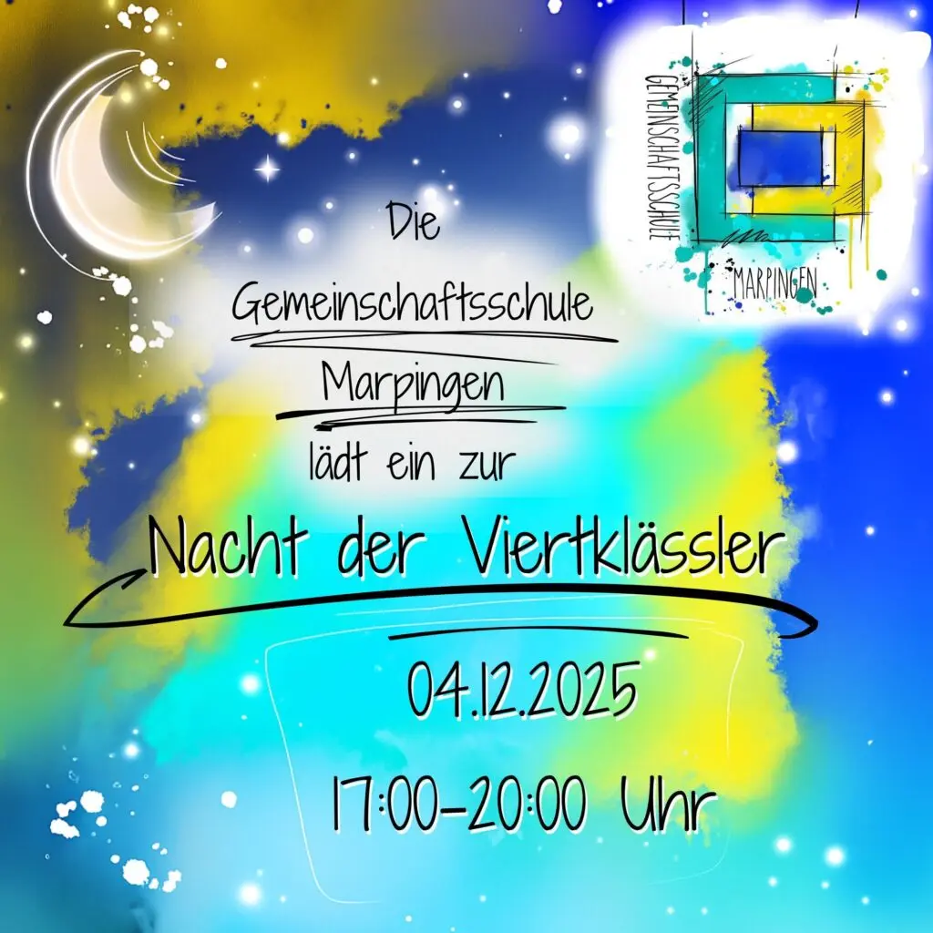Plakat: Die Gemeinschaftsschule Marpingen lädt ein zur Nacht der Viertklässler, 04.12.2025, 17–20 Uhr
